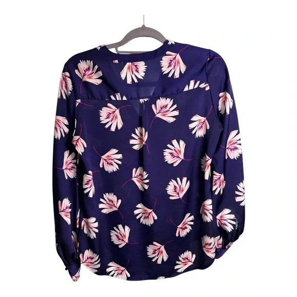 Express Navy Floral Sheer Romantic Boho Button Front Blouse Size Small - Picture 3 of 6